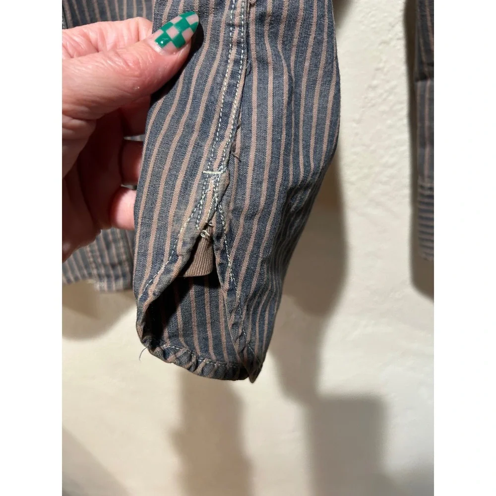Banana Republic Heritage Mens Striped Button Down Shirt Grey Tan‎ Medium 15-15.5